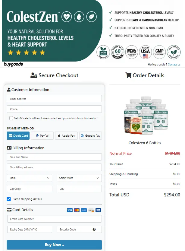 Colestzen order page